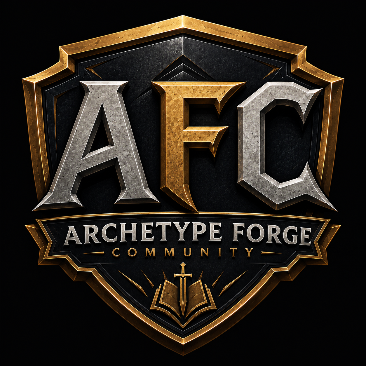 Archetype Forge Community crest: gold and steel shield with AFC lettering